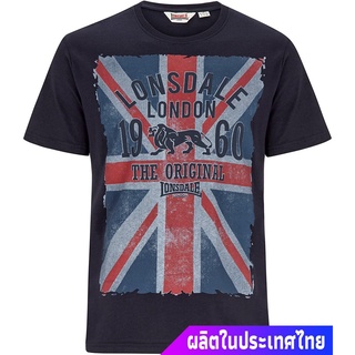 แขนสั้นcrew neckข้อเสนอพิเศษ มวย Lonsdale Men´s Regular Fit Navy Blue T-Shirt Graphic Union Jack Flag Boxing T-Shirtคอกล