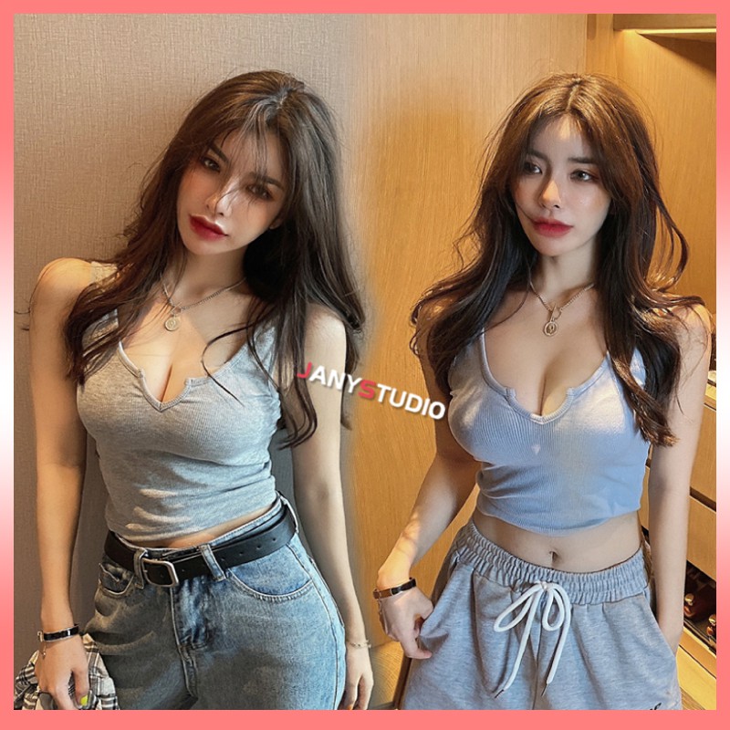 เสื้อกล้ามครอป S1383 อกเว้า ผ้ายืดใส่สบายไม่ร้อนนะ สาวๆไม่ควรพลาดฮิตสุดๆ