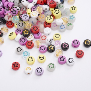 100pcs 4*7mm Mixed Flower Star Moon Heart Beads Round Loose Spacer Acrylic Beads For Jewelry Making DIY Bracelet Accessories