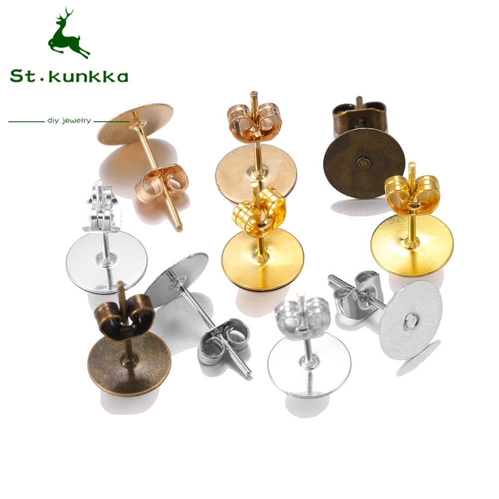 ต่างหูสแตนเลส  100ชิ้น/ล็อต 4-10มม. ฐานPin ปลั๊กหลังหู สำหรับDIYเครื่องประดับ งานฝีมือ