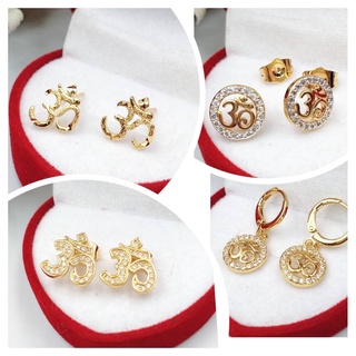 jewelryshop365 K109 ต่างหูโอม เทพเจ้าแห่งความสำเร็จ พระพิฆเนศ  18k ประดับเพชรCZ