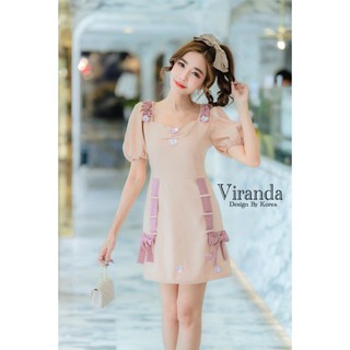 👗C053🎀เดรสแขนพองแต่งระบายViranda👗