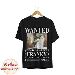 เสื้อยืดผ้าฝ้ายพรีเมี่ยม เสื้อยืด พิมพ์ลายอนิเมะ ONE PIECE OP FRANKY WANTED