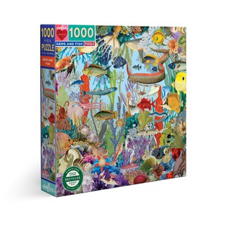 eeboo Gems and Fish 1000 Pc Sq Puzzle - จิ๊กซอว์รูปปะการังและปลาใต้ท้องทะเลแบบ 1,000 ชิ้น