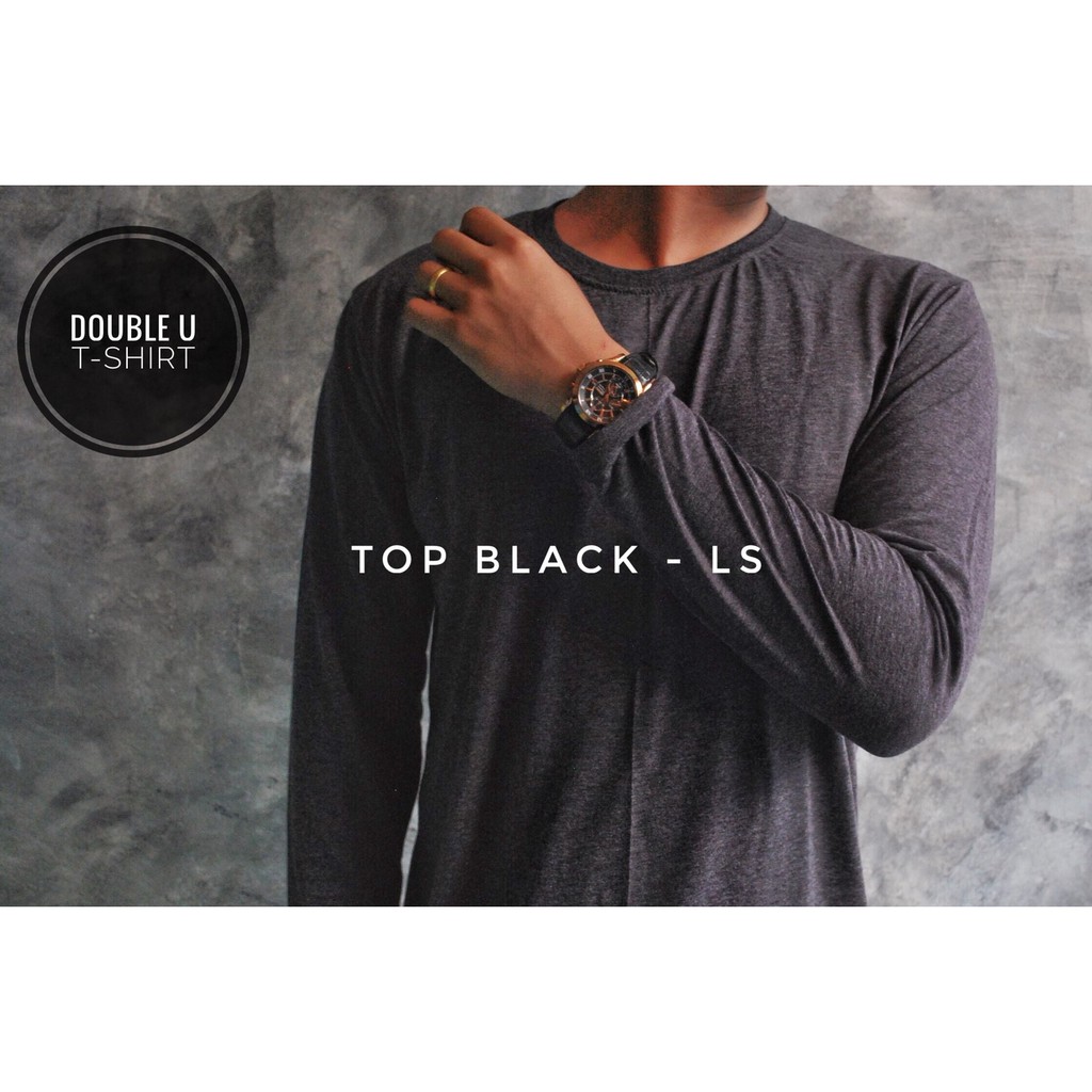 ออกใบกำกับภาษีได้ - Top Black - Long Sleeve (เสื้อยืดแขนยาว - สีดำผ้าท็อปดราย์) ** เสื้อยืดซักไม่ต้องรีด ** ไม่มีการเย็บตะเข็บข้างตัวเสื้อ