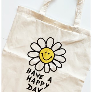 งานเกรดดีมาก กระเป๋าผ้าเกาหลีแท้ ดอกเดซี่ SMILE ลายหน้ายิ้ม กระเป๋าเกาหลี SMILE Tote Bag งานนำเข้า