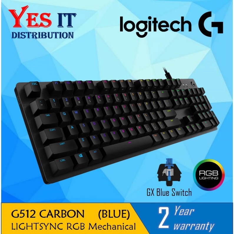 คีย์บอร์ดเกมมิ่งแบบกลไก Logitech G512 Carbon LIGHTSYNC RGB - สวิตช์สีน้ําเงิน GX