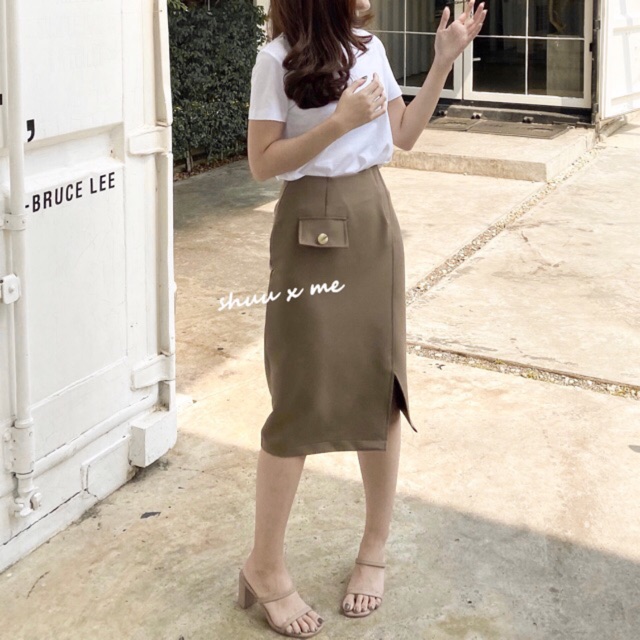 SHUUXME shine skirt - brown/greentea