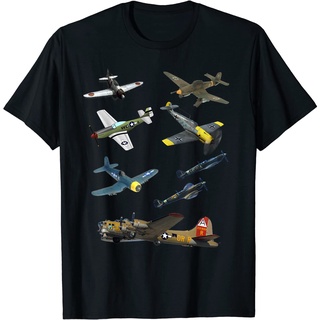 เสื้อยืดครอปเสื้อยืดผ้าฝ้าย 100% พิมพ์ลาย Ww2 Warbirds Planes P51 Mustang Spitfire Messerschmitt B17 สําหรับผู้ชายS-5XL