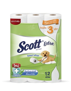  สก๊อตต์ เอ็กซ์ตร้า กระดาษชำระความยาวสามเท่า หนา 2ชั้น ขนาด 12ม้วน SCOTT EXTRA Super Jumbo Roll Tissue 2 Ply 12 Rolls