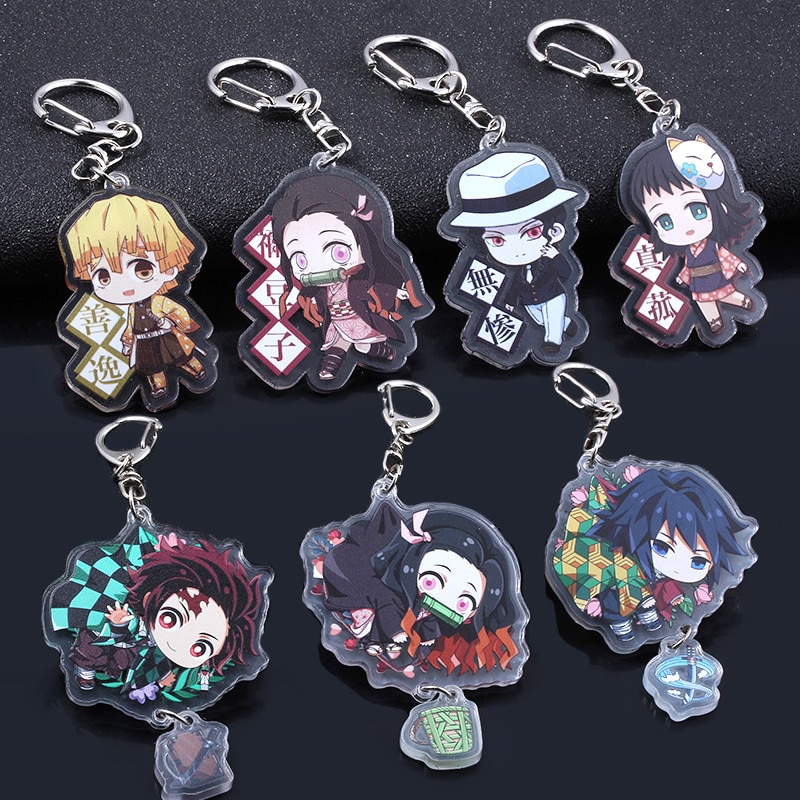 23Pcs Anime Demon Slayer Kimetsu no Yaiba Twosided Keychain Cute