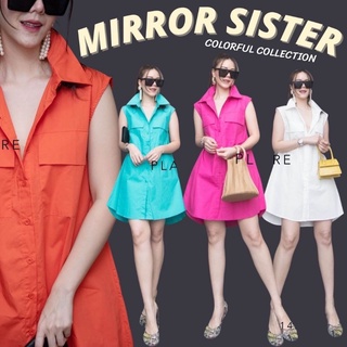 🔖ป้าย Mirrorsister 00814.1 เดรสเชิ้ตแขนกุดทรงA  สีสันสดใส มีกระเป๋าฝาพับใหญ่คู่ด้านหน้า