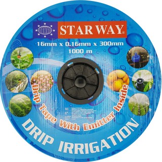 STAR WAY เทปน้ำหยด  ขนาด 10ซม. 20 ซม. 30 ซม. ยาว 1000 เมตร สายน้ำหยด สายรดน้ำ สายยาง