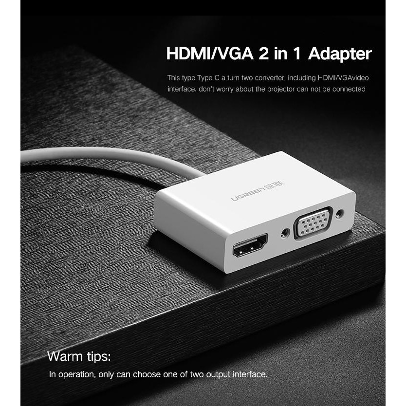 ◄UGREEN USB C to HDMI+VGA Connector ตัวแปลงสัญญาณภาพ USB TYPE C เป็น HDMI และ VGA รุ่น 30843 ใช้กับ Apple iPad Pro 201