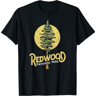 เสื้อยืดผ้าฝ้ายพรีเมี่ยม เสื้อยืด พิมพ์ลายกราฟิกต้นไม้ Redwood National Park สไตล์เรโทร สําหรับผู้ใหญ่