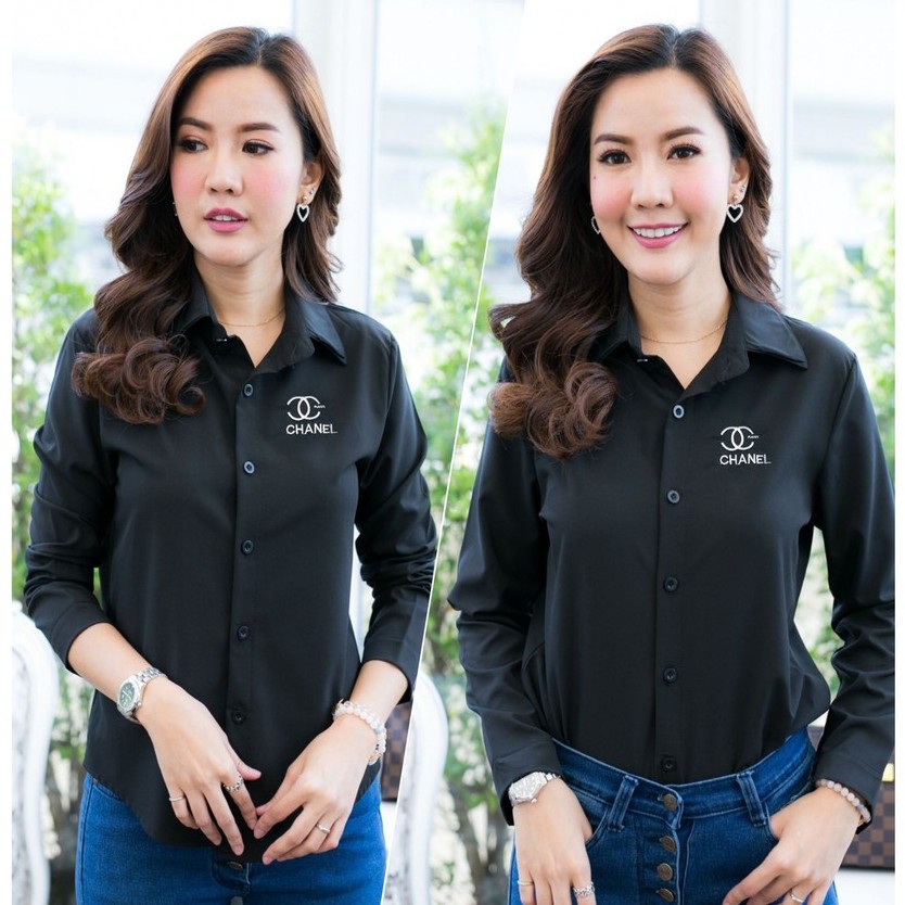 เสื้อเชิ้ตดำแขนยาว พร้อมส่ง