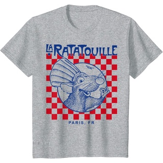 เสื้อยืดผ้าฝ้ายพรีเมี่ยม เสื้อยืด พิมพ์ลายดิสนีย์ Pixar Ratouille Remy Paris Checkerboard