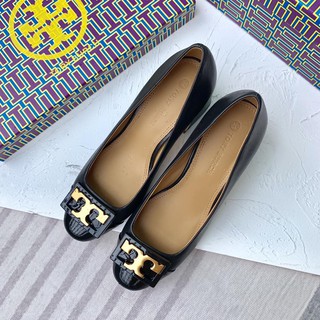 Toryburch(ทอรี เบิร์ช) ladies mixed material skim-proof flexible low heel shoe excellent wedding shoe