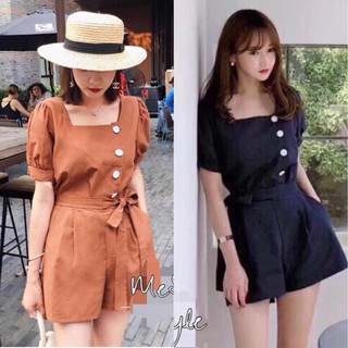 ชุดเซท 2 ชิ้น เสื้อแขนตุ๊กตาคอเหลี่ยม ผ่าหน้าติดกระดุม มาพร้อมกางเกงเข้าเซ็ท