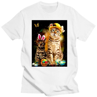 เสื้อยืดผ้าฝ้ายพิมพ์ลายผู้ชาย T เสื้อ Bengal Cat Happy Easter Day เสื้อยืด 2022 ฤดูร้อนใหม่ mens tshirt