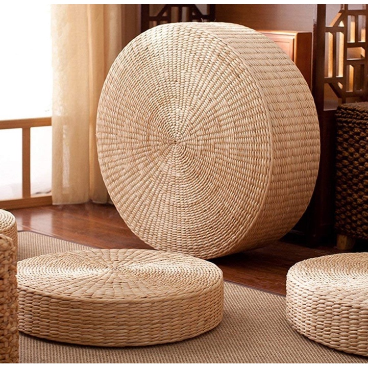 ญี่ปุ่น Muji รอบฟางทอ Tatami เบาะชั้น Futon Pouf Ottoman ที่นั่งสมาธิ Ottoman ตกแต่งบ้าน 米 Rotan