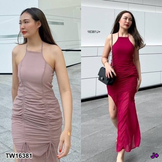 👗Pfashion [ส่งไว!!🚛] P16381 เดรสยาว กระโปรงปรับรูดด้านหน้า ชายกระโปรงผ่าข้าง