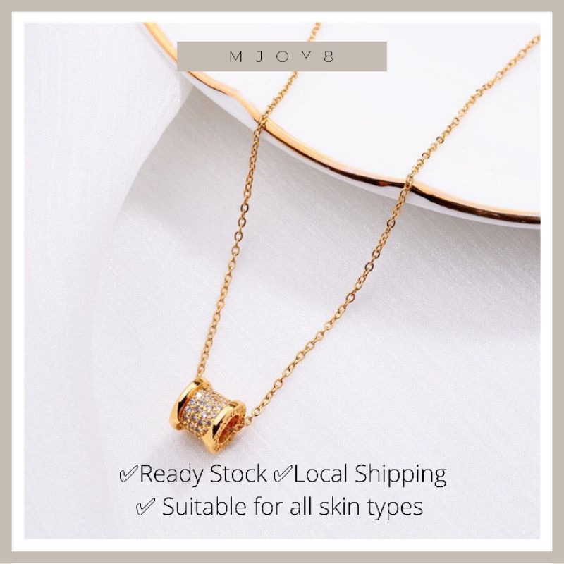 [Mjoy8]18kgp Swaroksvi Element bling bling Barrel Short Chain เครื่องประดับสุภาพสตรีสร้อยคอไทเทเนียม