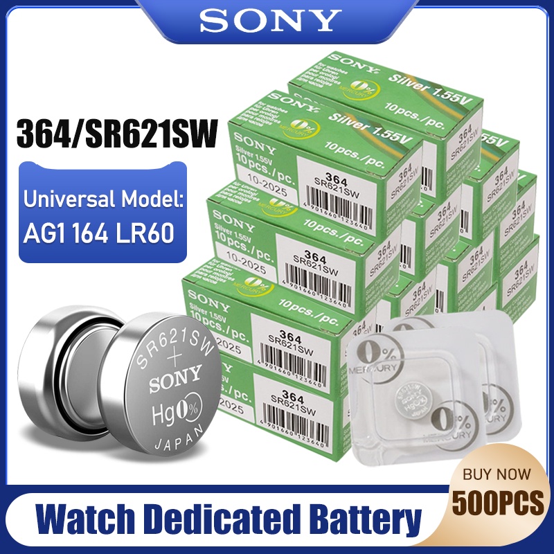 500PCS Original Sony 364 SR621SW AG1 164 SR60 LR60 SR621 LR621 1.55V Silver Oxide Battery For Toy Wa