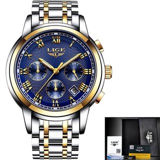 LIGE Mens Watches Top Brand Luxury Chronograph Business Quartz Watch Men Full Steel Waterproof Sports Watches