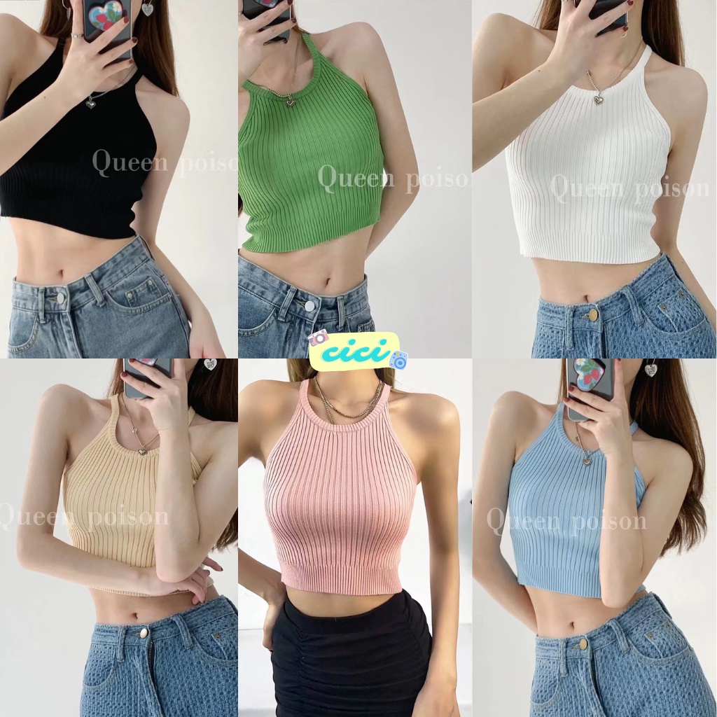 ส่งทันที Cici(NO. 66018)เสื้อกล้ามครอปสายเดี่ยวไหมพรมผ้าร่อง สีสันใสมากๆกับแมทซ์กับยีนส์คือดีย์สุด