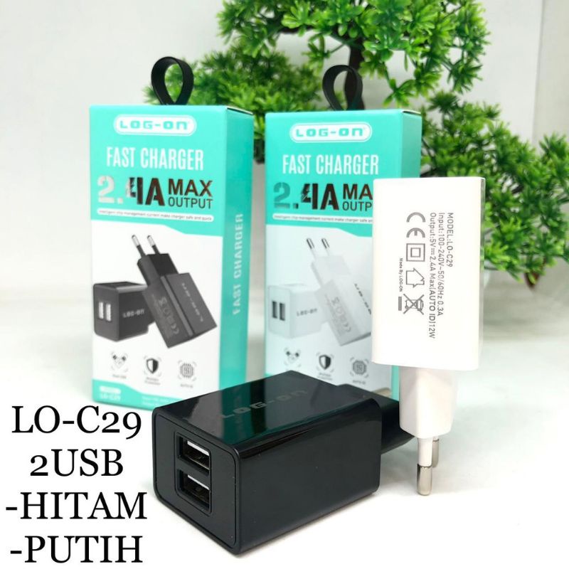 Original LOG-ON 2usb 2.4A หัวชาร์จแบตเตอรี่ LOG-ON LO-C29 2.4A 2usb Fast Charging