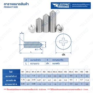 สกรู ตัวหนอน หกเหลี่ยม ปลายแหลม สแตนเลส 304 เกลียวมิล หยาบ M4 / Hex Socket Set Screw GB78