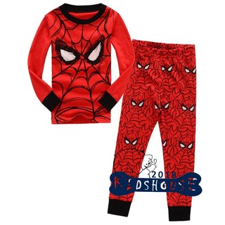 8OS-2pcs เด็กชายเสื้อแขนยาว Spiderman เสื้อ + กางเกง Outfits Pajama ชุด Sleepwear