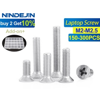 Nindejin สกรูหัวแบน M2 M2.5 สเตนเลส ขนาดเล็ก สําหรับคอมพิวเตอร์ โน้ตบุ๊ก 150-300 ชิ้น