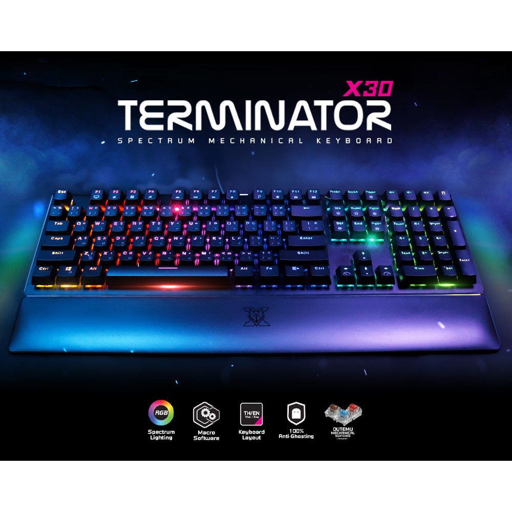 คีย์บอร์ดเกมมิ่ง NUBWO X30 TERMINATOR RGB Mechanical Gaming Keyboard ไฟวิ่งวนสวยๆ เล่นเกมส์กดสนุก รับประกัน 2 ปี