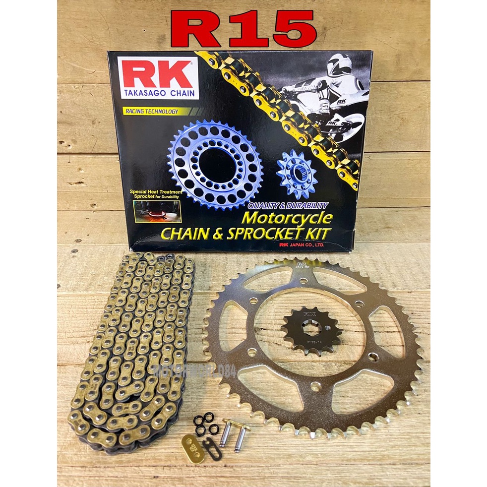 RANTAI RK YAMAHA R15 R15M MT15 V3 ชุดเต็ม RK TAKASAGO CHAIN SPROCKET ชุด O-RING GOLD CHAIN ชุดสมบูรณ