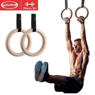 ยิมนาสติกแหวนโ Home Gym Rings Birch Wood Gymnastic Rings Exercise Strength Training Rings with Adjustable Buckles Straps