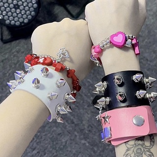 🔥Sale🔥สร้อยข้อมือเข็มขัดหนังหนาม Leather Bracelet Gothic พร้อมส่ง