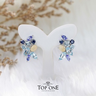 Top1Jewelry ต่างหูเงินแท้ พลอย Blue Topaz แท้