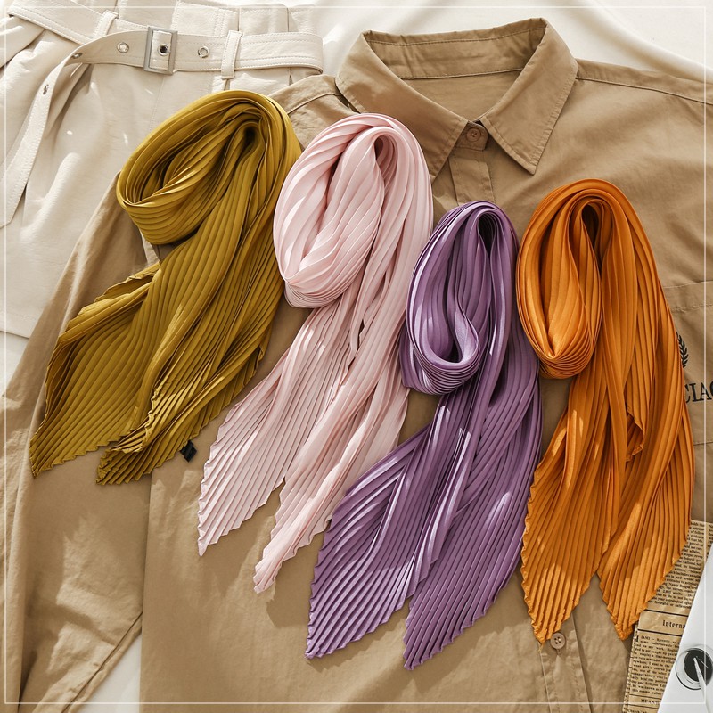 R&b 2020 แฟชั่น PLAIN CRINKLE SQUARE SCARF MUSM ผู้หญิงชีฟอง BAWAL SILK FEEL SHAWL รอยแผลเป็น