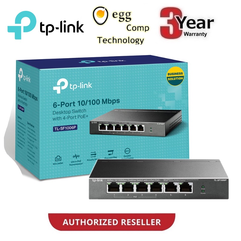 TP-LINK 6-Port With 4-Port PoE+ 10/100Mbps Desktop Switch TL-SF1006P