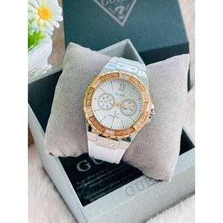 นาฬิกา Guess SLIVER TONE ROSEGOLD DIAL PINK CRYSTAL WHITE SILICONE