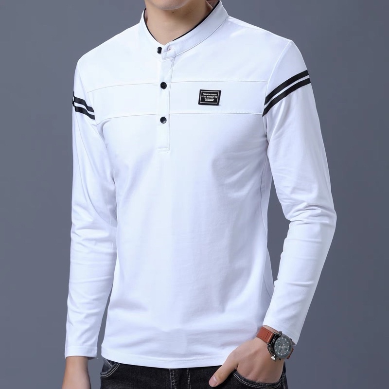 เสื้อคอจีนแขนยาวผ้าฝ้ายสไตล์เกาหลีสำหรับผู้ชาย