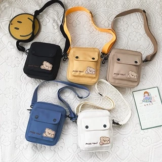 (มีส่งด่วน) ifashionbag(IF1803) กระเป๋าสะพายข้างใบเล็ก ʕ•ᴥ•ʔ MISS YOU น้องหมี