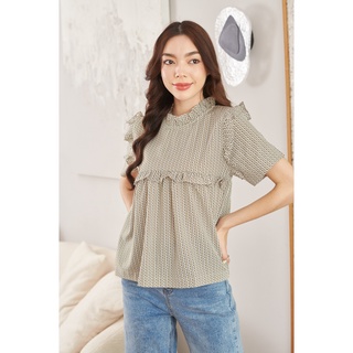 NEW!! เสื้อให้นม Victoria Ruffle-Neck Blouse: Latte