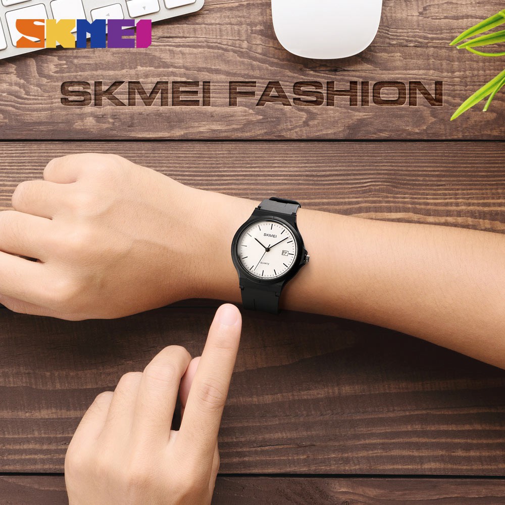 SKMEI ของแท้ นาฬิกาข้อมือลำลอง สายหนัง PU แสดงวันที่ สไตล์กีฬา สำหรับสตรี