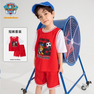 paw patrol เสื้อผ้าเด็กผู้ชายเสื้อแขนสั้นชุดกีฬาบาสเกตบอลฤดูร้อนกางเกงขาสั้น