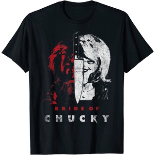 แขนสั้นcrew neckเสื้อยืด พิมพ์ลาย Bride Of Chucky Split Portrait สําหรับเด็ก และผู้ใหญ่S-XXXXL