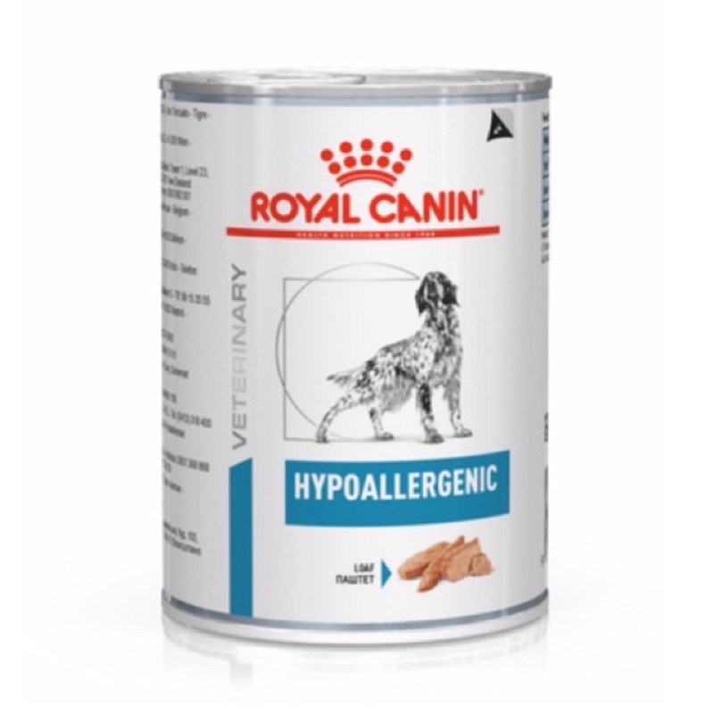 Royal canin hypoallergenic กระป๋อง 400 กรัม อาหารสุนัขสูตรบำบัดภาวะแพ้อาหารและโรคผิวหนัง Exp 01/2025