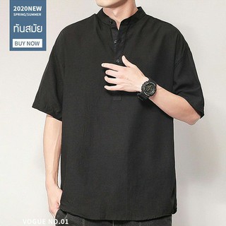 【จัดส่งฟรี】 เสื้อเชิ้ตแขนห้าส่วนผู้ชาย